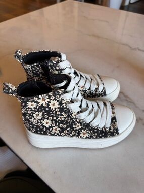 art class Black Floral High-Top Sneakers with White Accents